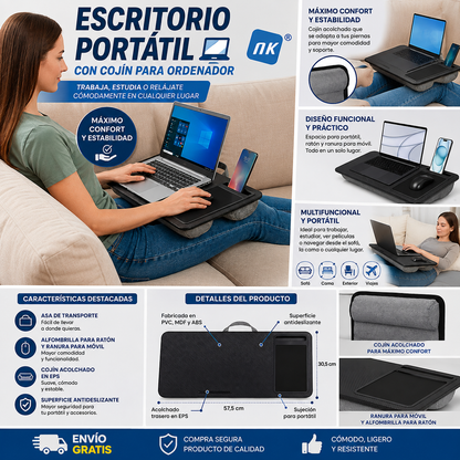 Escritorio portátil con cojín para ordenador