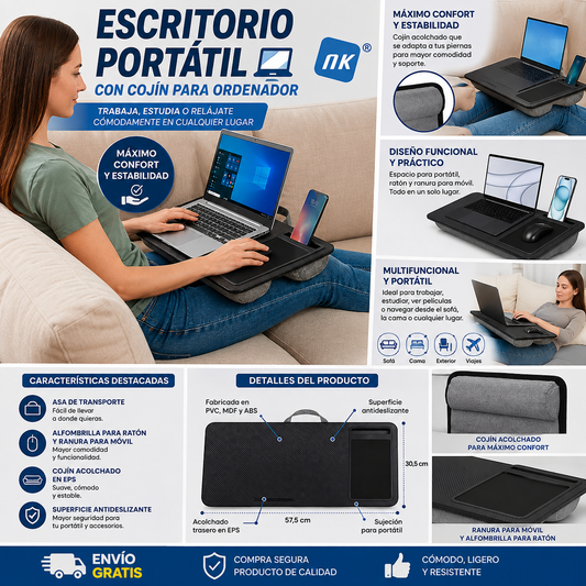 Escritorio portátil con cojín para ordenador