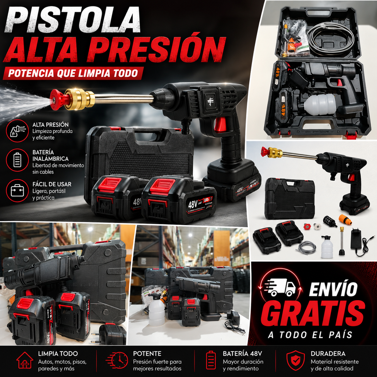 Pistola alta presión profesional portátil doble bateria