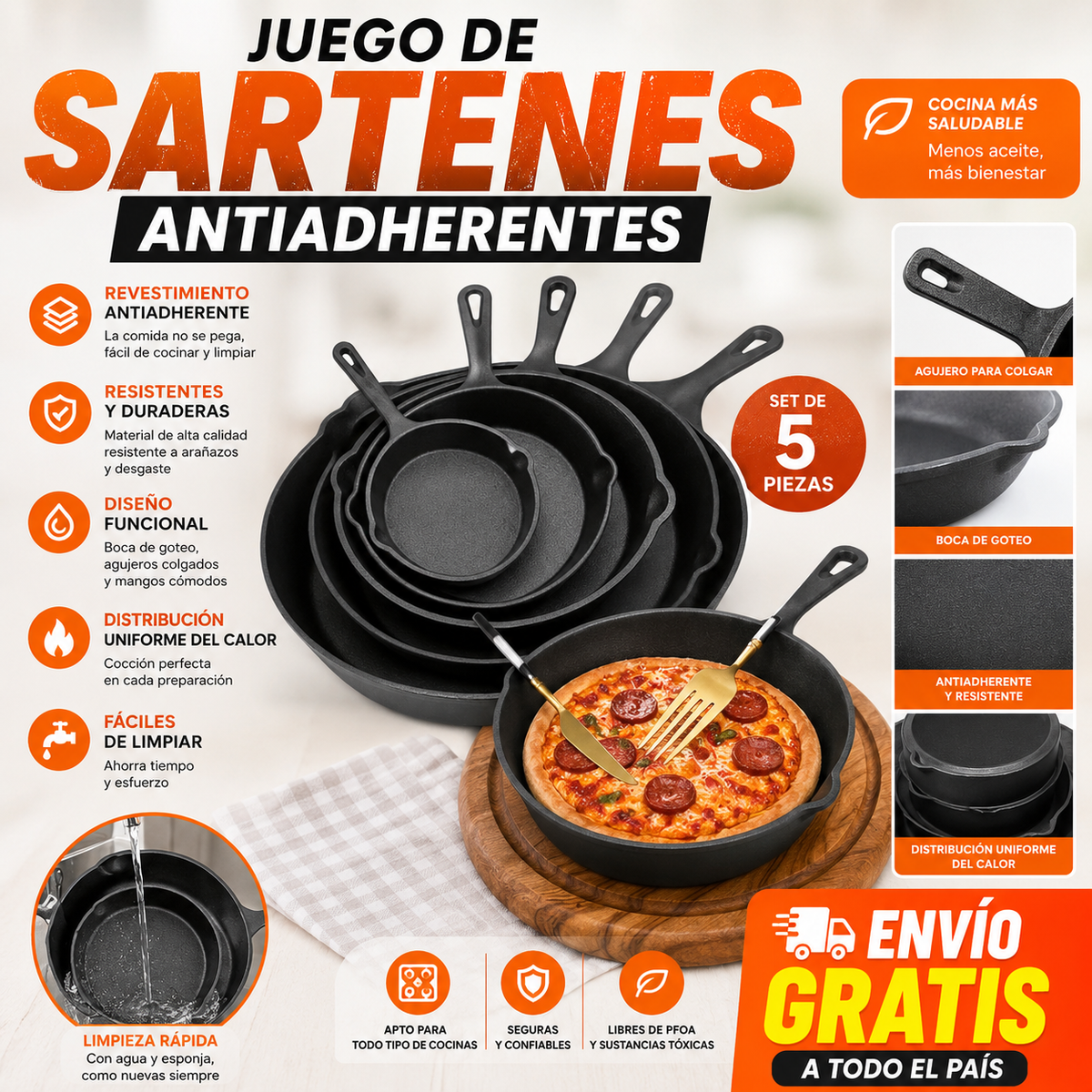 Juego de sartenes antiadherentes (5 piezas)